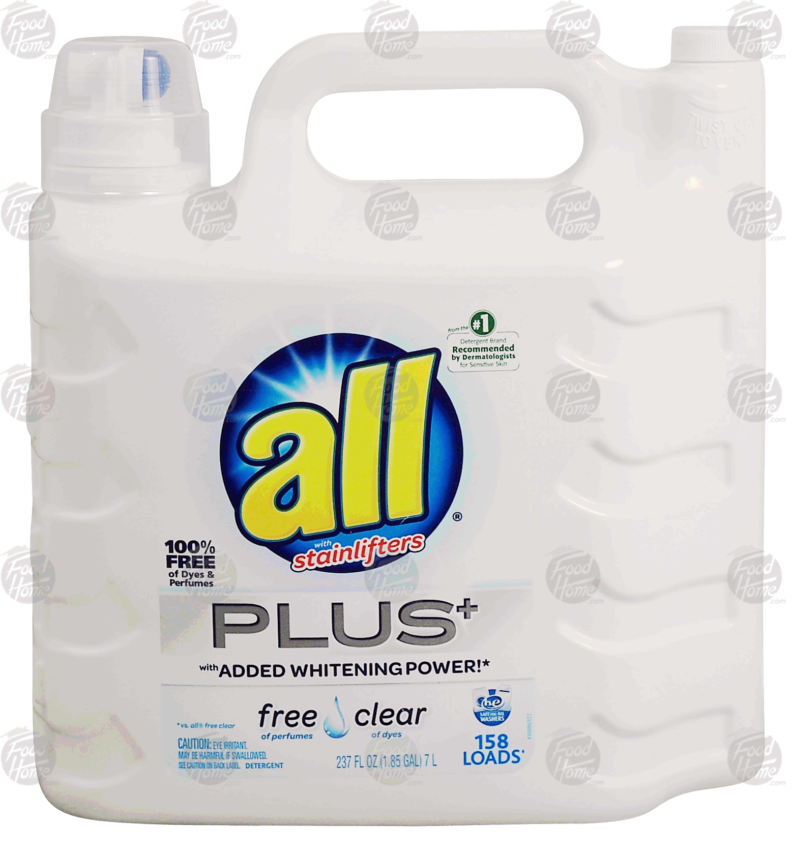 All Plus liquid laundry detergent with added whitening power, free & clear of perfumes or dyes, 158 loads Full-Size Picture